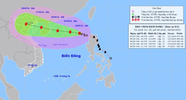 Bão số 3 mạnh cấp 11, giật cấp 13 trên Bắc Biển Đông - Ảnh 1.